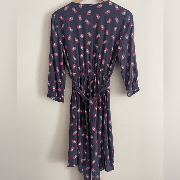 Boden Womens Polka Dot V Neck Tie 3/4 Sleeve Midi Dress 10 Regular Purple Flowy - Picture 5 of 6